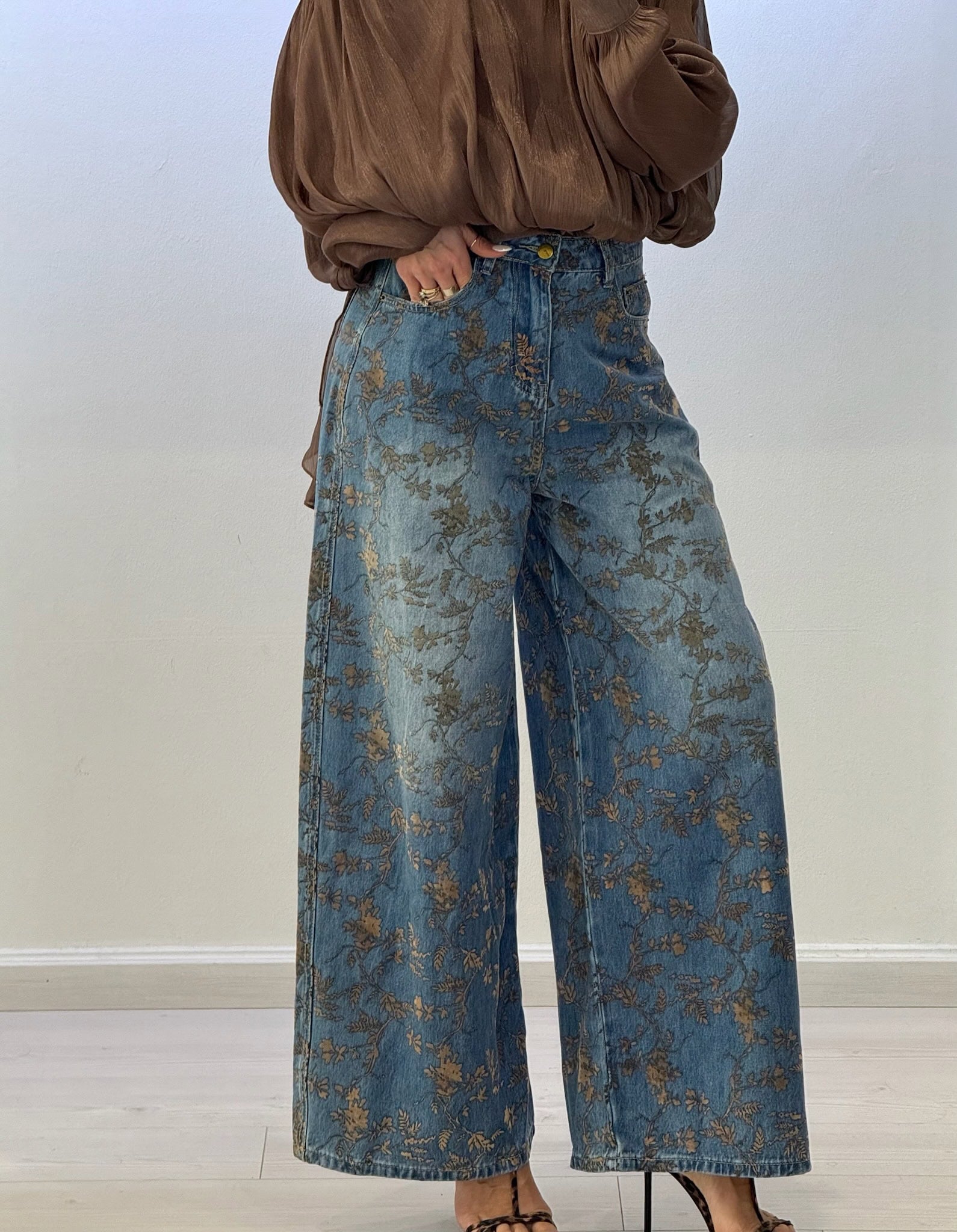 EMILY | JEANS WIDE LEG FLORAL