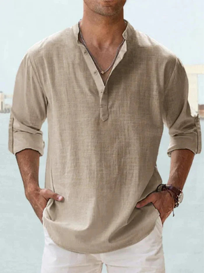 Joshua | Camisa de manga larga de algodón-lino