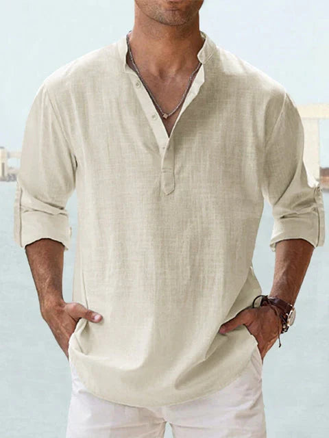 Joshua | Camisa de manga larga de algodón-lino