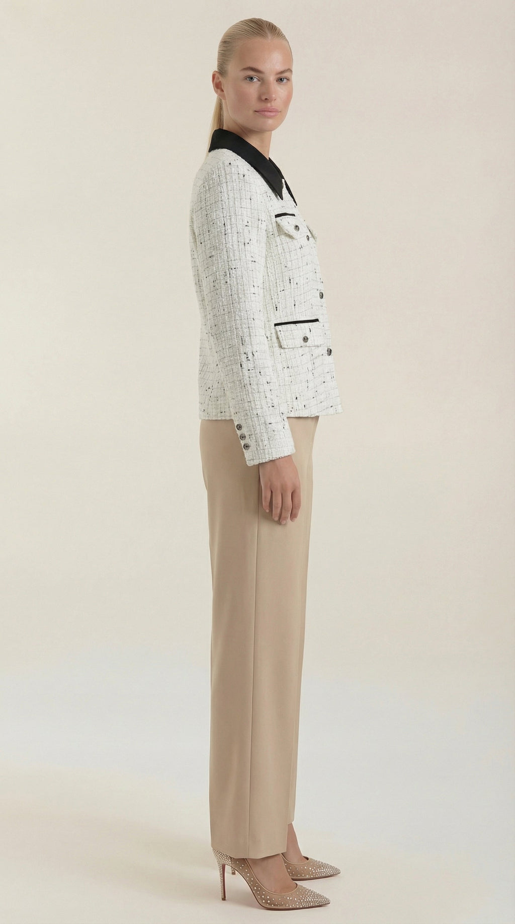 Chaqueta Heidi de tweed con cuello a contraste