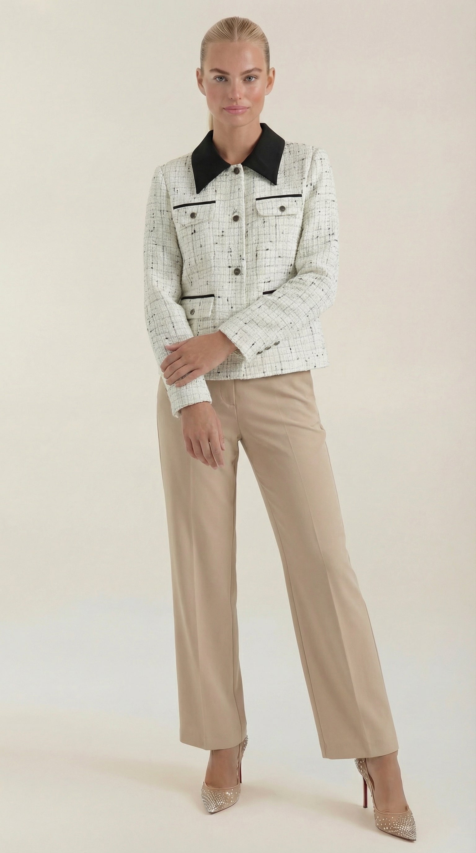Chaqueta Heidi de tweed con cuello a contraste