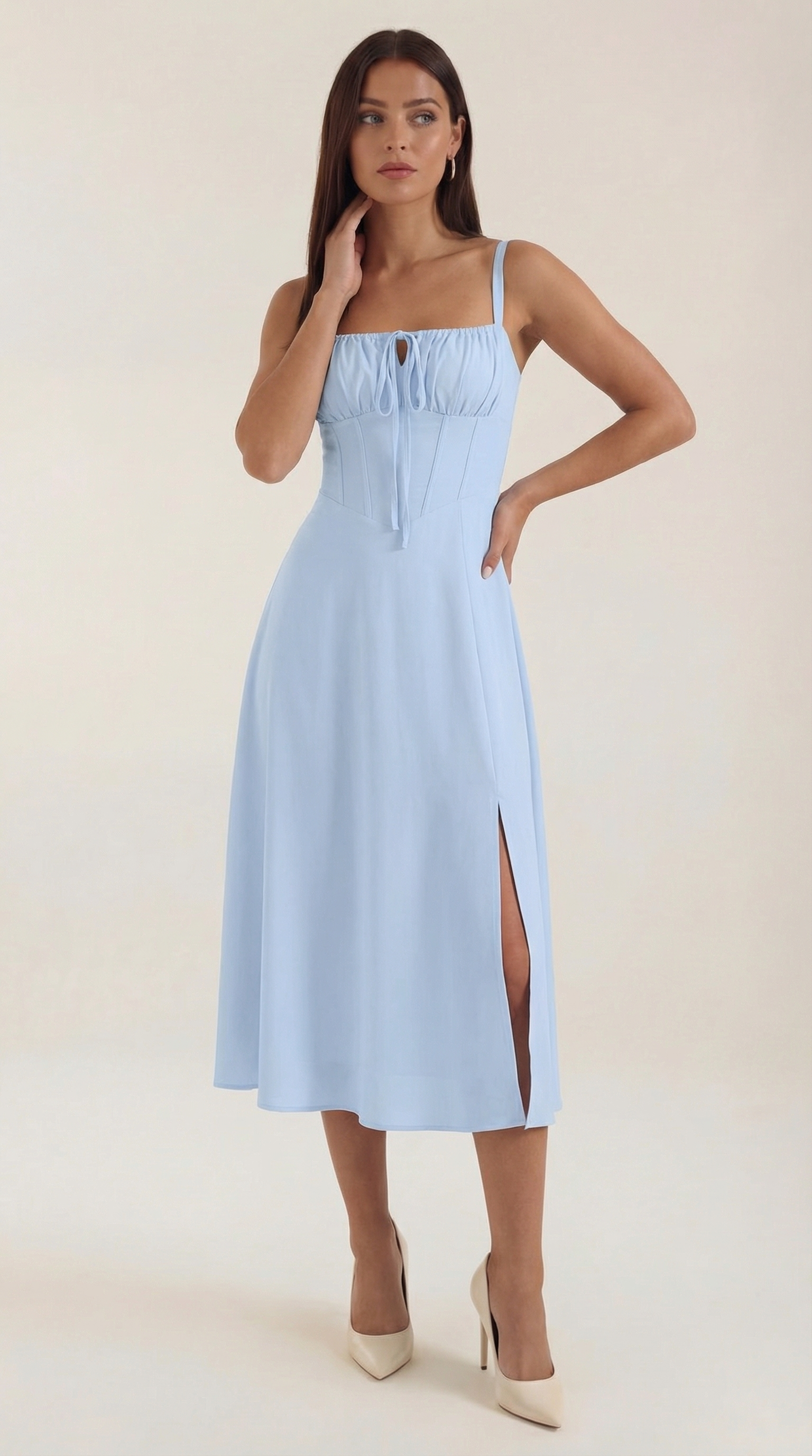 Vestido Midi Jade con Detalles de Cordones