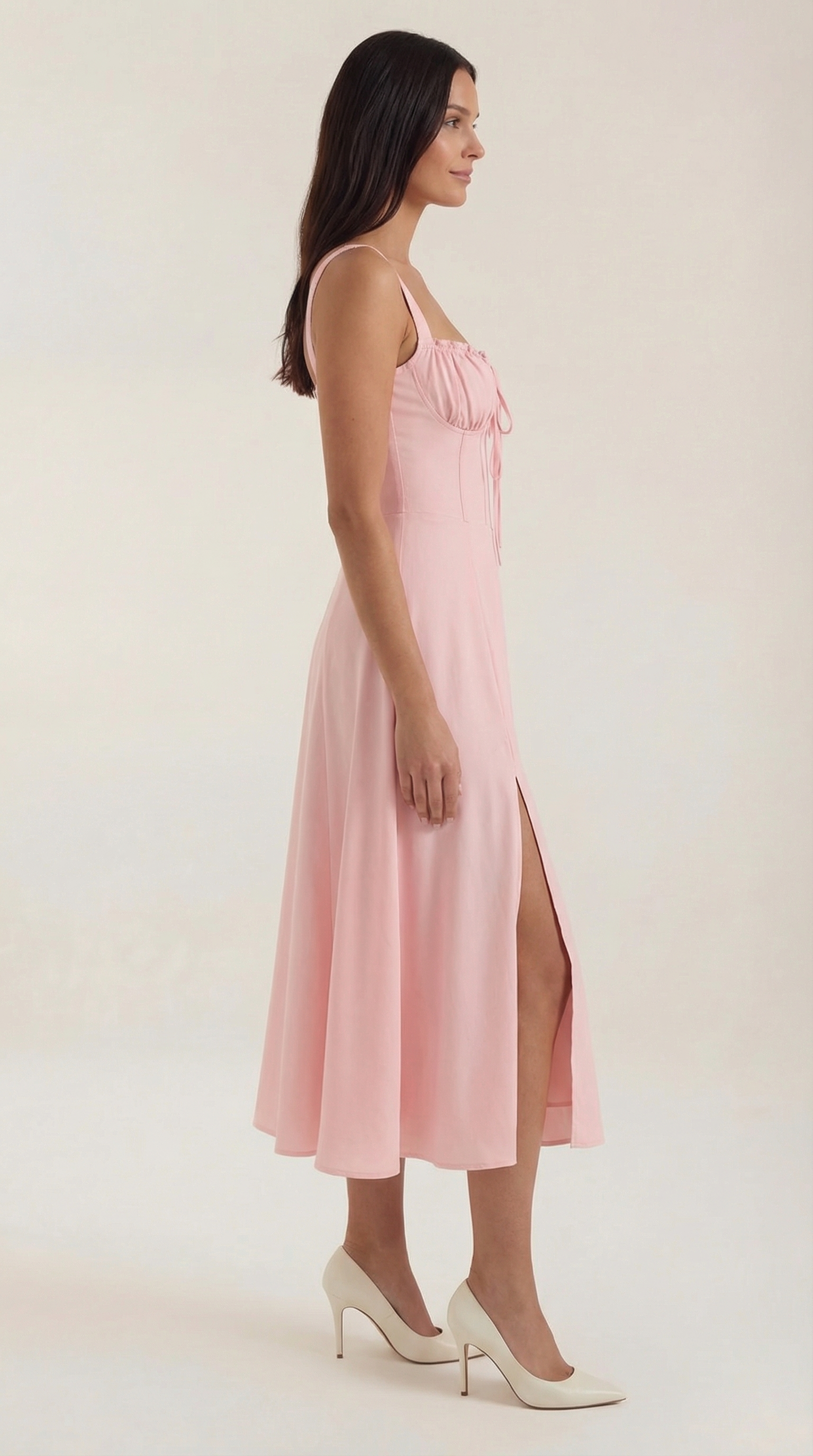 Vestido Midi Jade con Detalles de Cordones