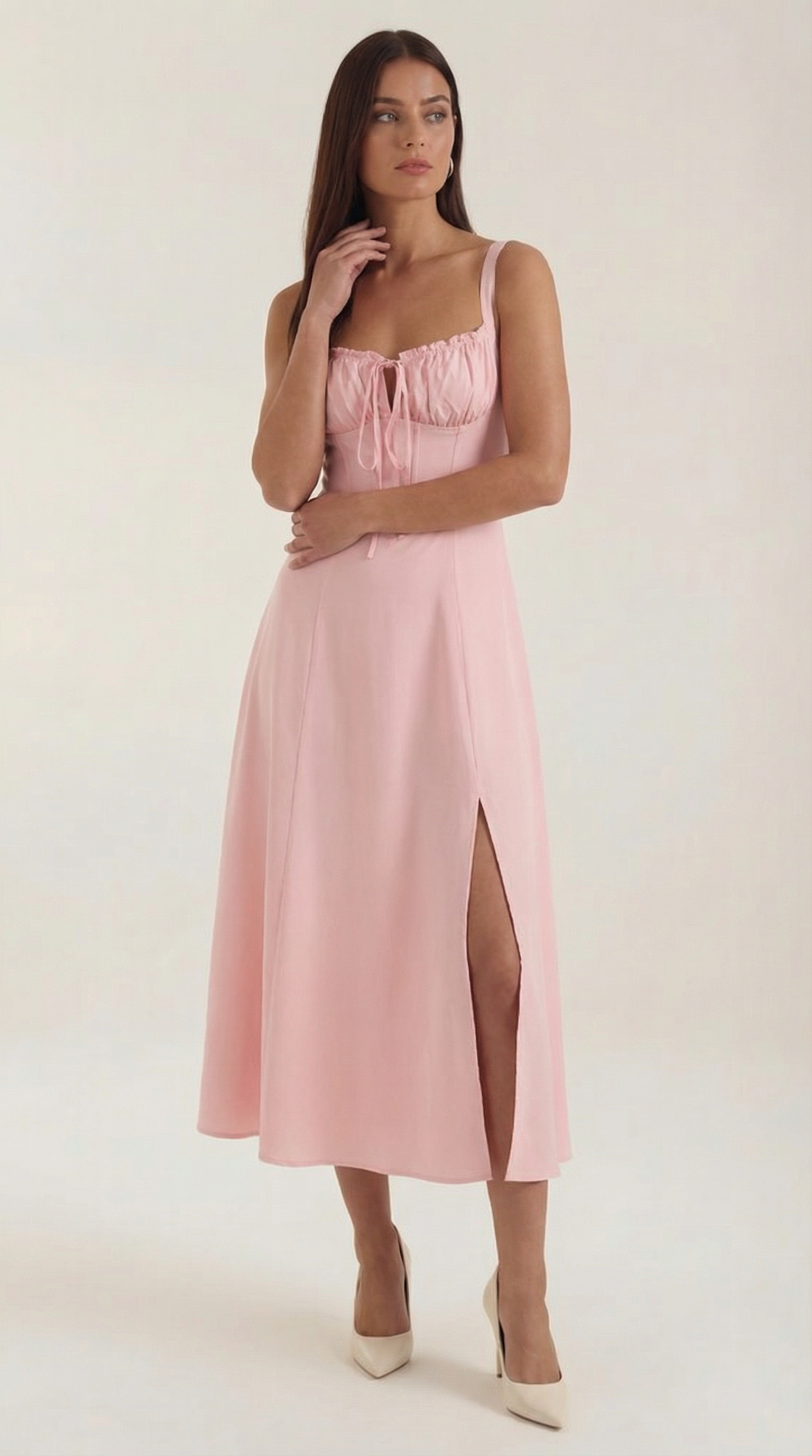 Vestido Midi Jade con Detalles de Cordones