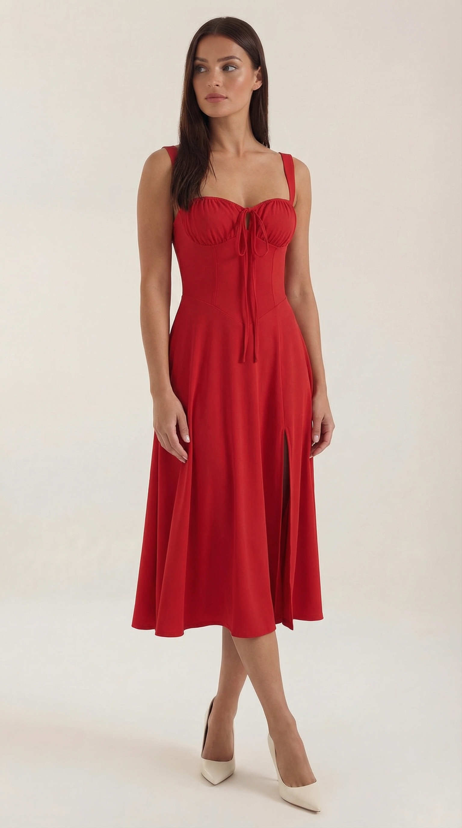 Vestido Midi Jade con Detalles de Cordones