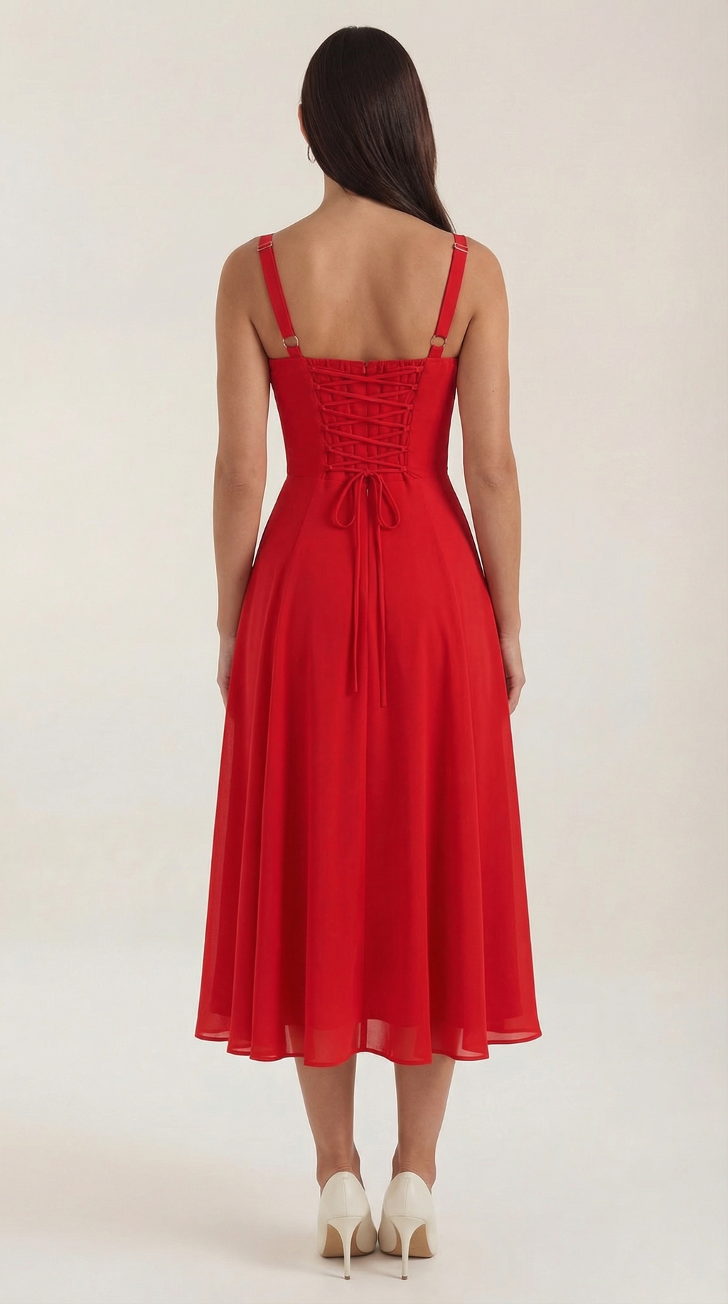 Vestido Midi Jade con Detalles de Cordones
