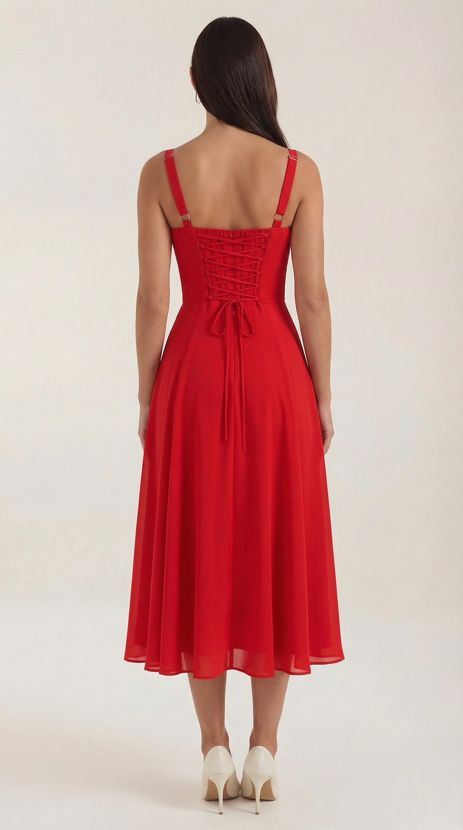 Vestido Midi Jade con Detalles de Cordones