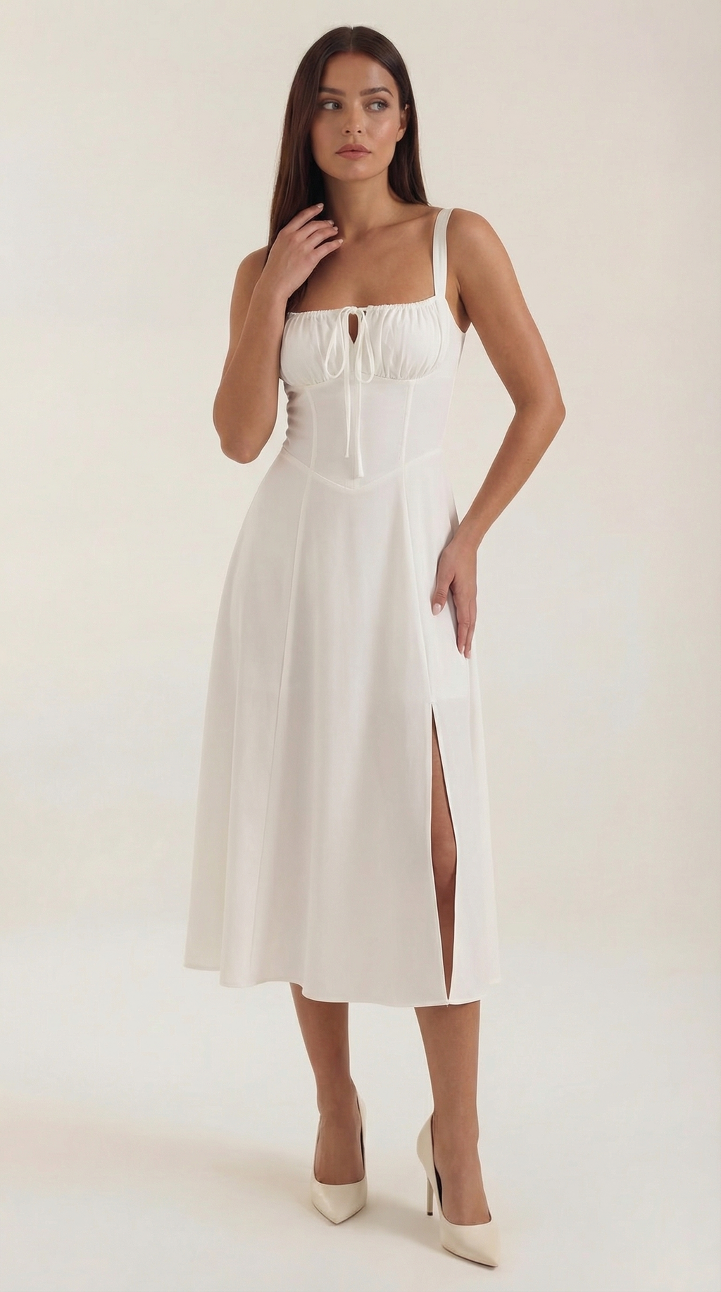 Vestido Midi Jade con Detalles de Cordones