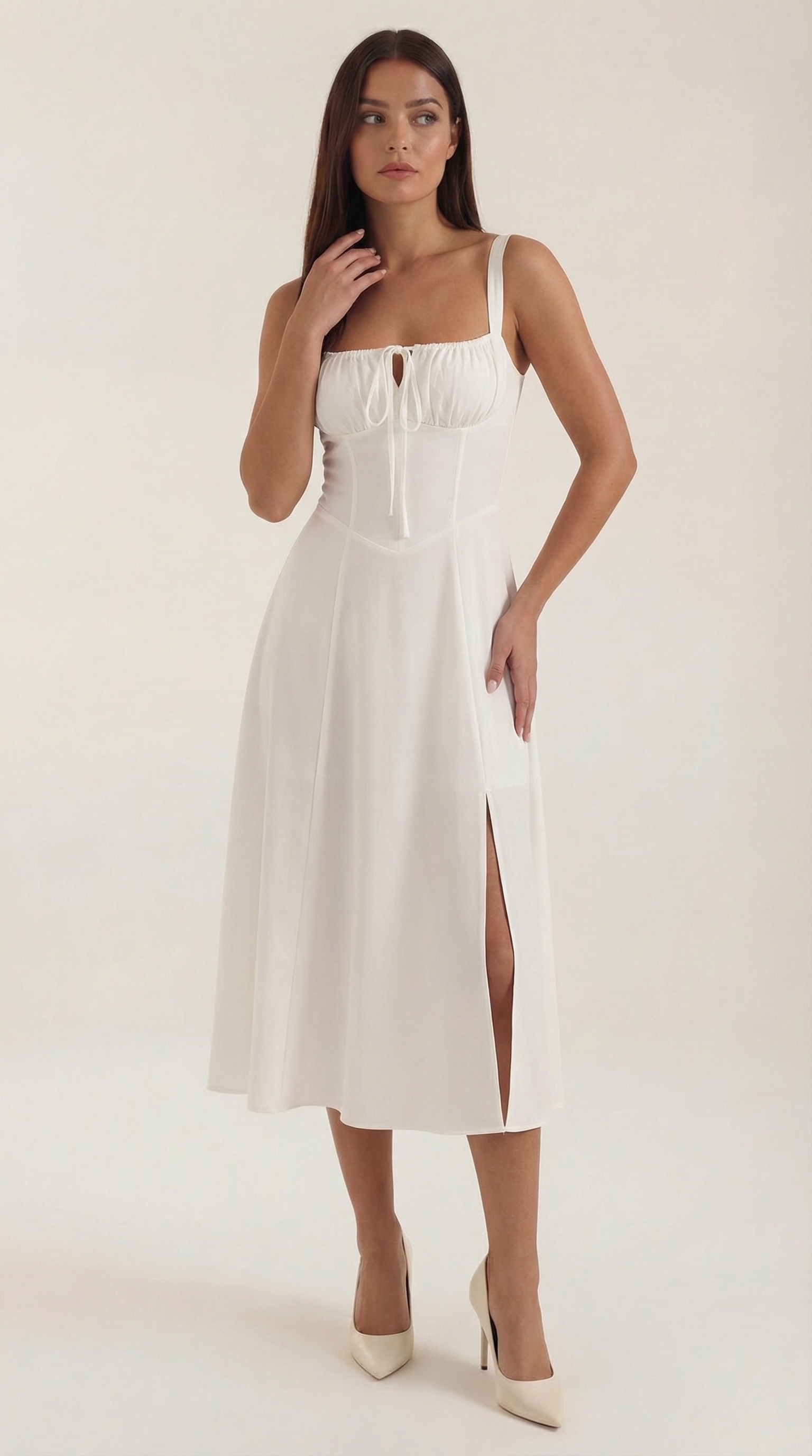 Vestido Midi Jade con Detalles de Cordones