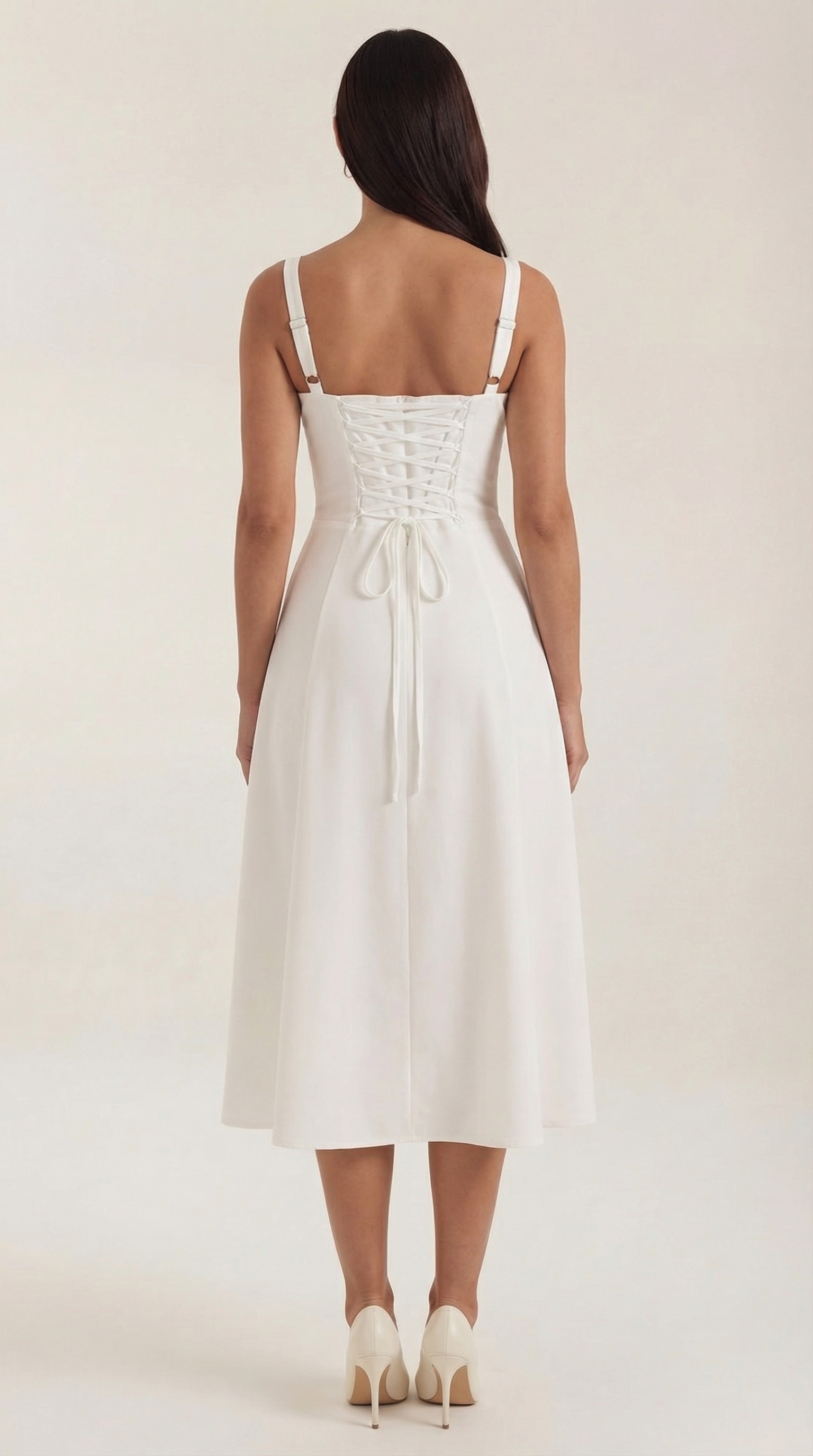 Vestido Midi Jade con Detalles de Cordones